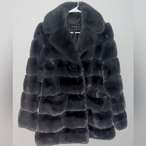 BCBGmaxazria faux fur coat jacket grey charcoal S